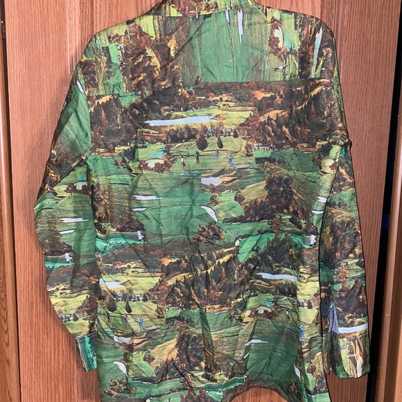 Unique Button down mens golf shirt. Pattern is a golf course photo print. - Picture 5 of 7